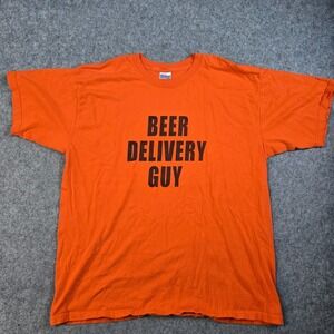 Vintage Beer Delivery Guy Shirt Mens XL Orange Funny Graphic Tee 90s Y2K College